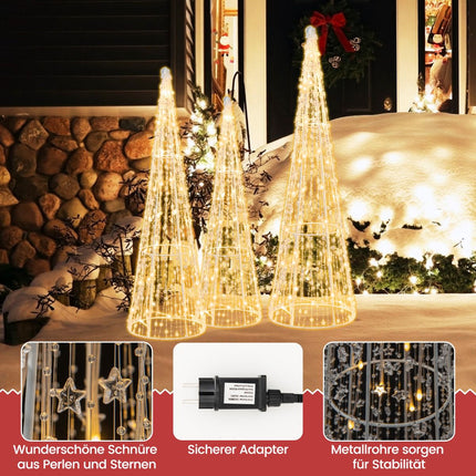 LED vánoční stromky kužely, sada 3 ks, 90 teple bílých LED