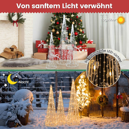 LED vánoční stromky kužely, sada 3 ks, 90 teple bílých LED
