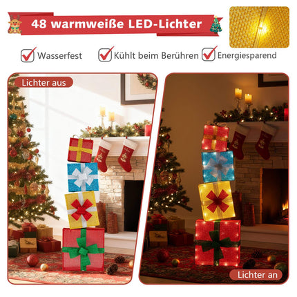LED vánoční dárkové krabice sada – 4 barevně svítící krabice