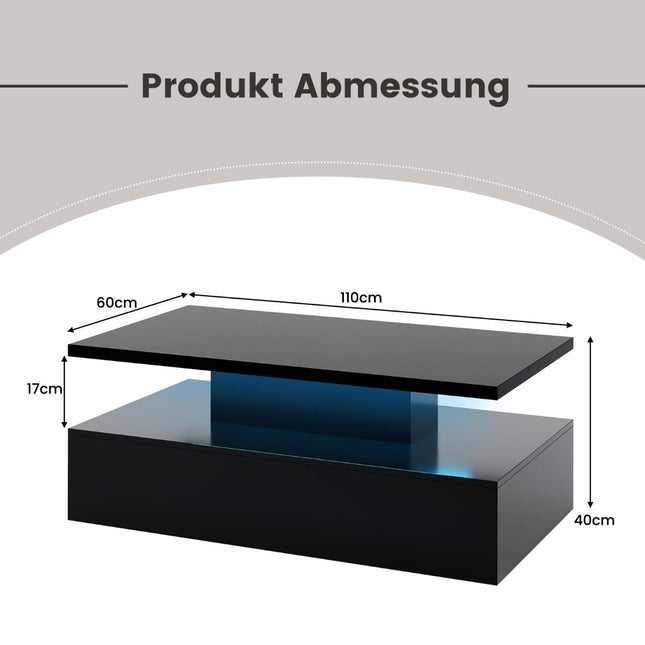 LED Coffee Table, High Gloss, Black, 110x60x40 cm