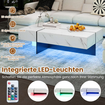 LED konferenční stolek se 3 šuplíky, vysoký lesk bílá