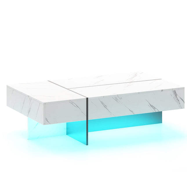 LED Coffee Table with 3 Drawers, High Gloss White