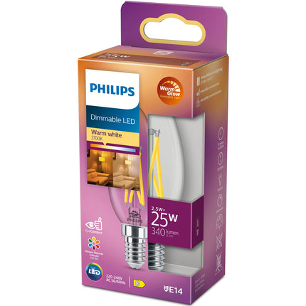 LED E14 svíčka 2.5W (25W) čirá stmívatelná WarmGlow 340