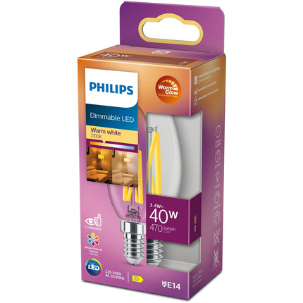 LED E14 svíčka 3.4W (40W) čirá stmívatelná WarmGlow 470