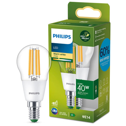 LED E14 P45 globe 2.3W (40W) čirá 485lm 2700K energetická třída A