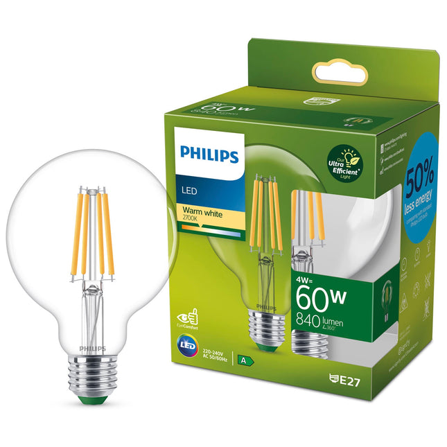 LED E27 G95 globe 4W (60W) čirá 840lm 2700K energetická třída A