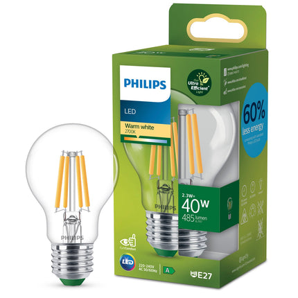 LED E27 klasická 2.3W (40W) čirá 485lm 2700K energetická třída A