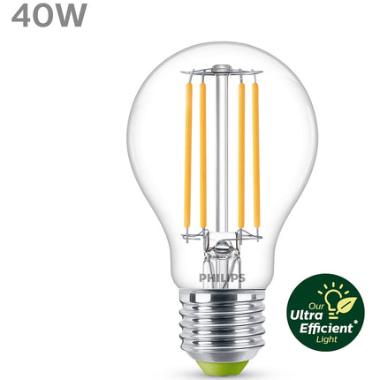 LED E27 klasická 40W čirá 485lm 3000K energetická třída A