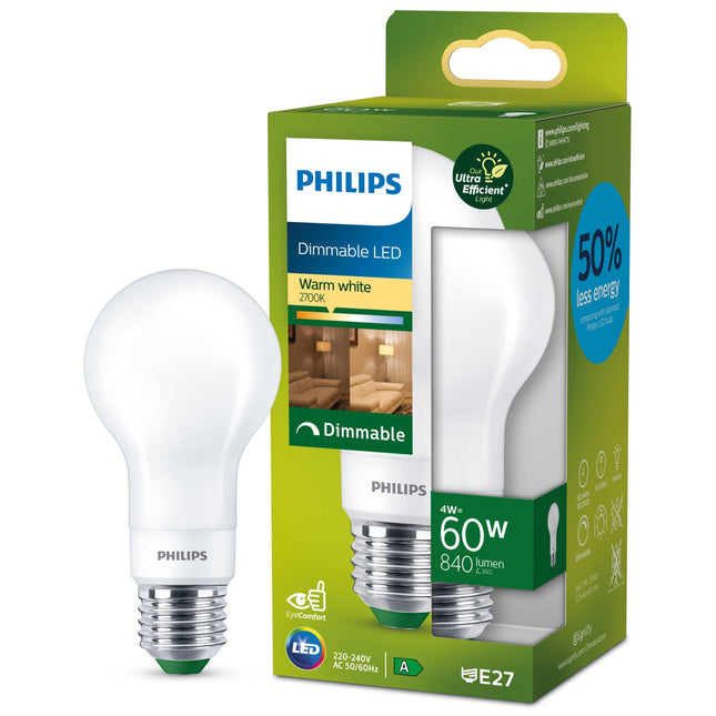 LED E27 klasická 4W (60W) matná stmívatelná 840lm 2700K energetická třída A