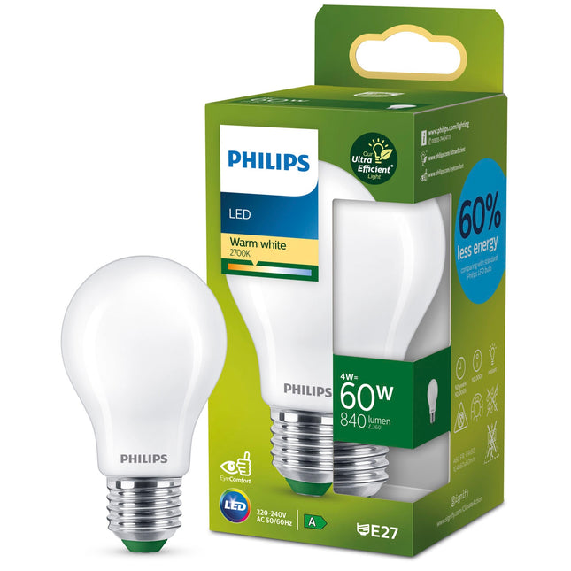 LED E27 klasická 4W (60W) matná 840lm 2700K energetická třída A