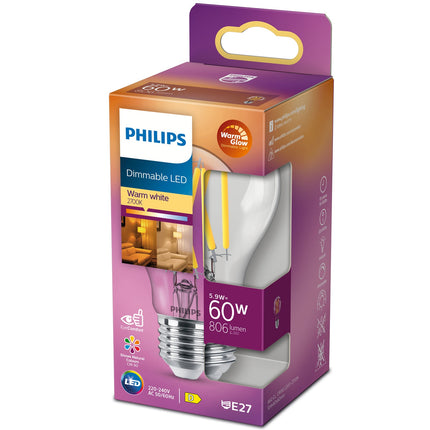 LED E27 klasická 60W čirá stmívatelná WarmGlow 806lm