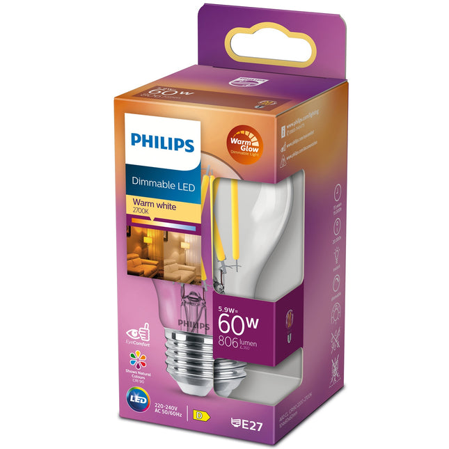 LED E27 klasická 60W čirá stmívatelná WarmGlow 806lm