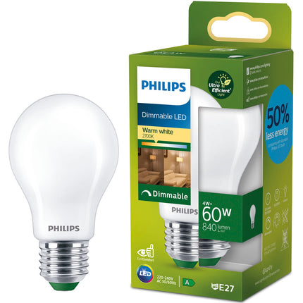 LED E27 klasická A60 4W (60W) matná 840lm stmívatelná 2700K energetická třída A