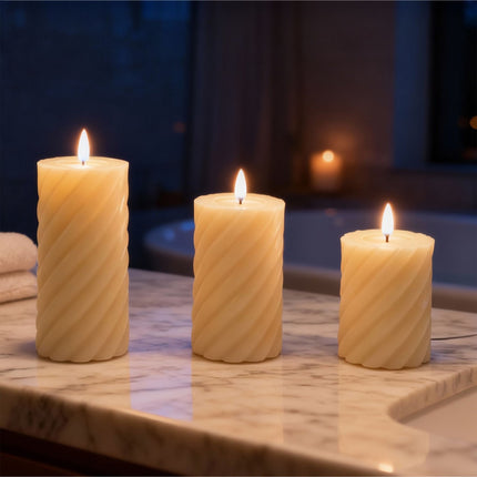 LED svíčky bez plamene z pravého vosku, sada, 3 velikosti