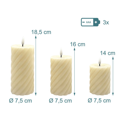 LED svíčky bez plamene z pravého vosku, sada, 3 velikosti