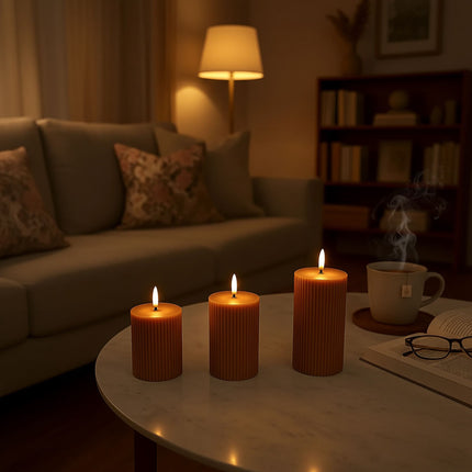 LED svíčky bez plamene z pravého vosku, blikající plamen, sada 3 ks