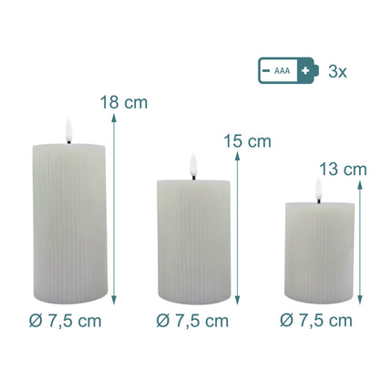 LED Flameless Real-Wax Candles, Set of 3