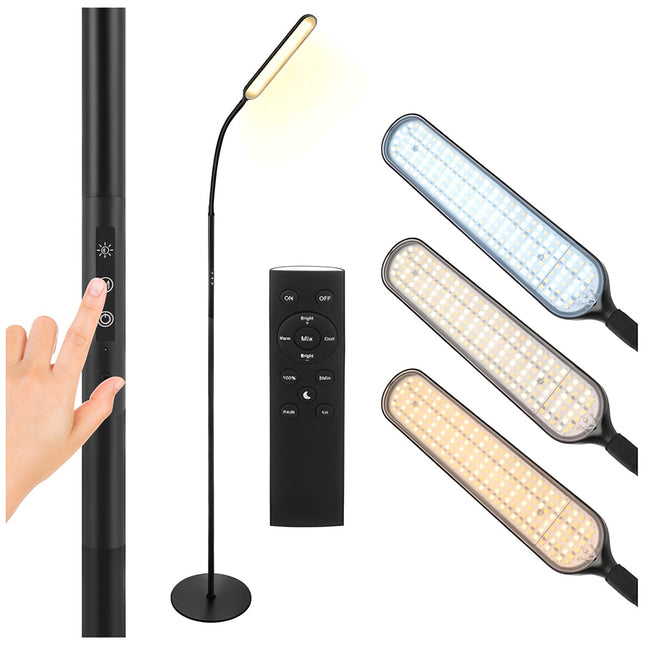 LED stojací lampa 180cm, černá, dálkové ovládání, časovač
