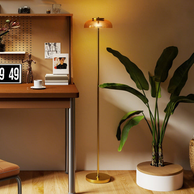LED Floor Lamp, 3000K Warm Light, Brass Finish, Foot Switch