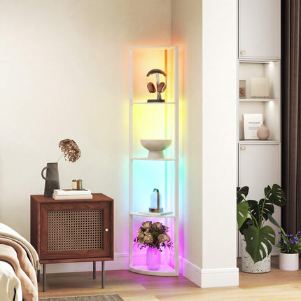 LED Floor Lamp with Shelves, RGB Lighting, Remote Control