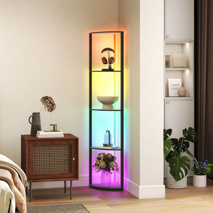 LED stojací lampa s policemi, RGB, dálkové ovládání