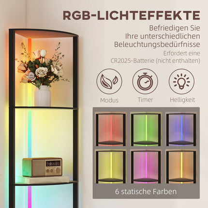 LED stojací lampa s policemi, RGB, dálkové ovládání