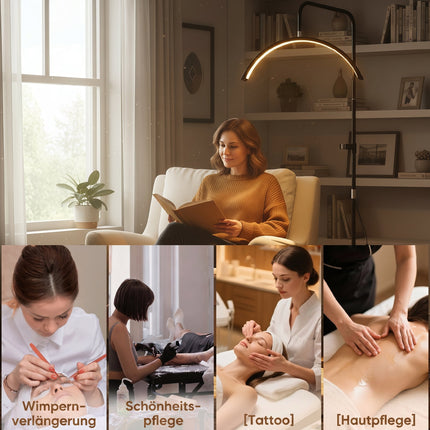 LED lampa na řasy ve tvaru půlměsíce, držák telefonu, nastavitelná výška