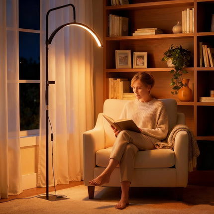 LED lampa na řasy ve tvaru půlměsíce, držák telefonu, nastavitelná výška