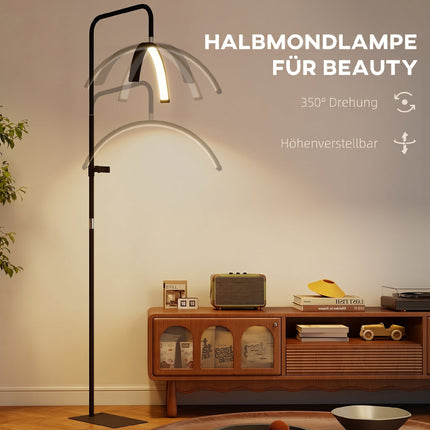 LED lampa na řasy ve tvaru půlměsíce, držák telefonu, nastavitelná výška