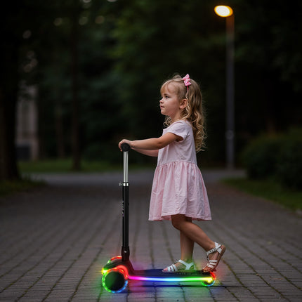 LED dětská koloběžka, nastavitelná výška, lehká