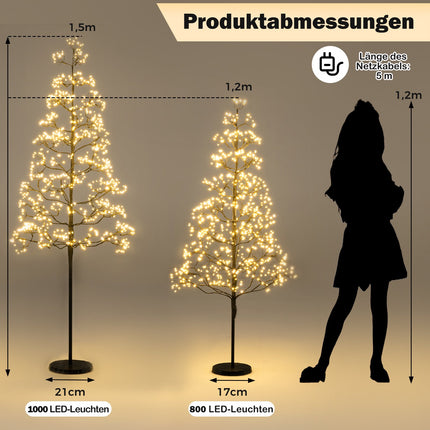 LED světelný strom 150 cm, 1000 teple bílých LED, cementový stojan