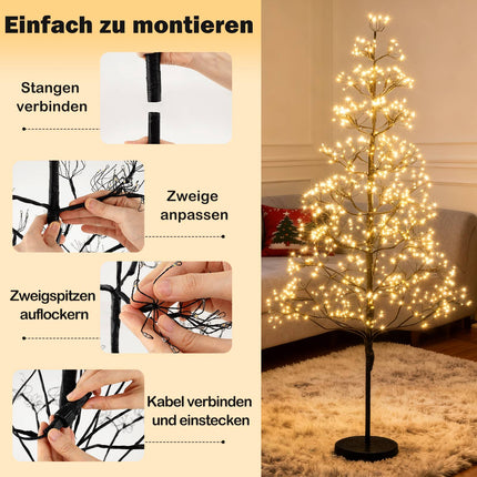 LED světelný strom 150 cm, 1000 teple bílých LED, cementový stojan