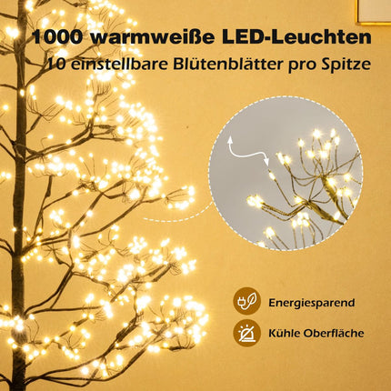 LED světelný strom 150 cm, 1000 teple bílých LED, cementový stojan