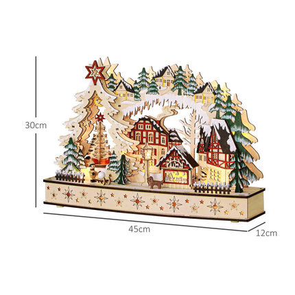 LED dřevěná vánoční vesnička – 20 světel, 45x12x30 cm