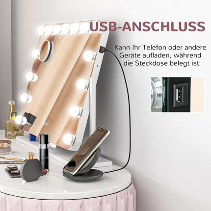 LED kosmetické zrcadlo – 3 režimy světla, stmívatelné, USB, 62.5x49.5cm