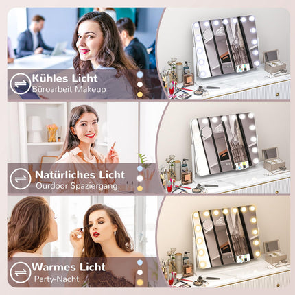 LED kosmetické zrcadlo – 3 režimy světla, stmívatelné, USB, 62.5x49.5cm