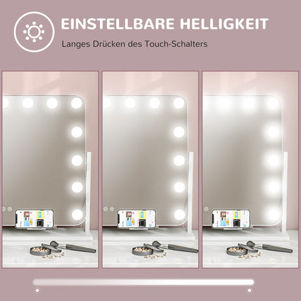 LED kosmetické zrcadlo – 3 režimy světla, stmívatelné, USB, 62.5x49.5cm