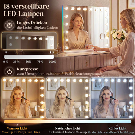 LED Makeup Mirror with Bluetooth, RGB, 10x Magnification