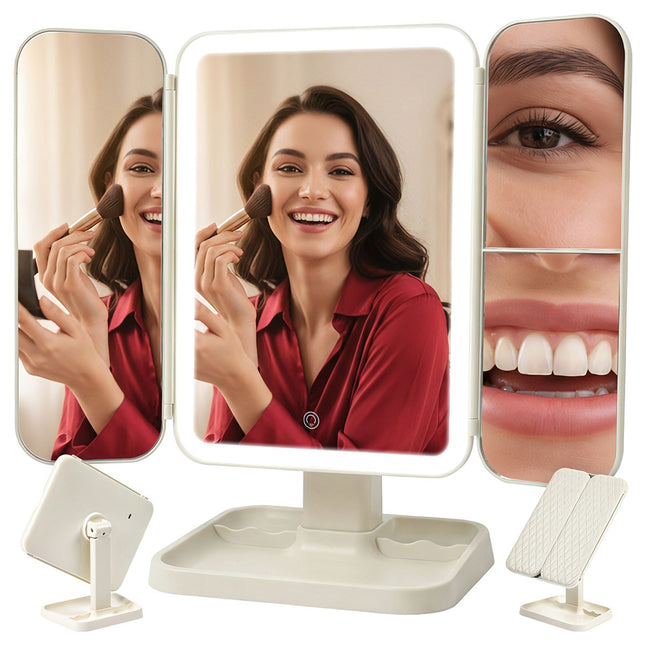 LED kosmetické zrcátko se zvětšením, skládací, USB-C