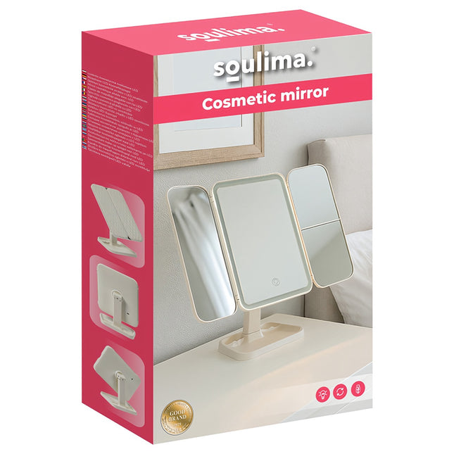 LED kosmetické zrcátko se zvětšením, skládací, USB-C
