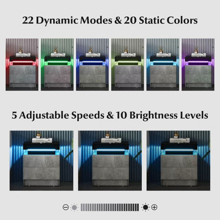 LED noční stolek, imitace mramoru, 2 zásuvky, dálkové ovládání