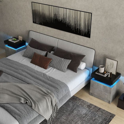 LED noční stolek, imitace mramoru, 2 zásuvky, dálkové ovládání
