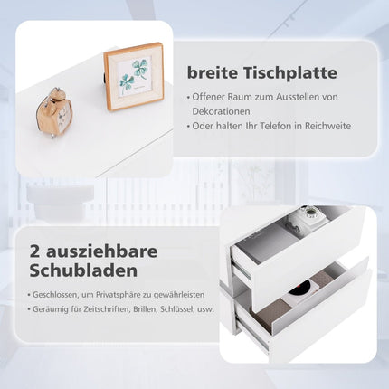 Sada LED nočních stolků se 2 zásuvkami, bílá, dálkové ovládání
