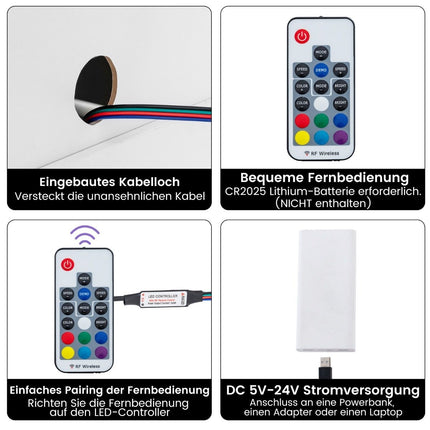 LED-Nachttisch mit 2 Schubladen, Hochglanz, Fernbedienung