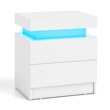 LED noční stolek se 2 zásuvkami, bílá MDF, moderní design
