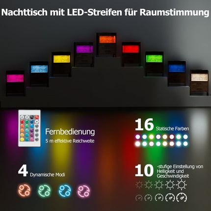 LED noční stolek s nabíjecí stanicí, 2 zásuvky, rustikální hnědá