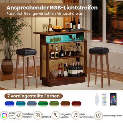 LED ratanový domácí bar s RGB osvětlením a držáky na sklenice