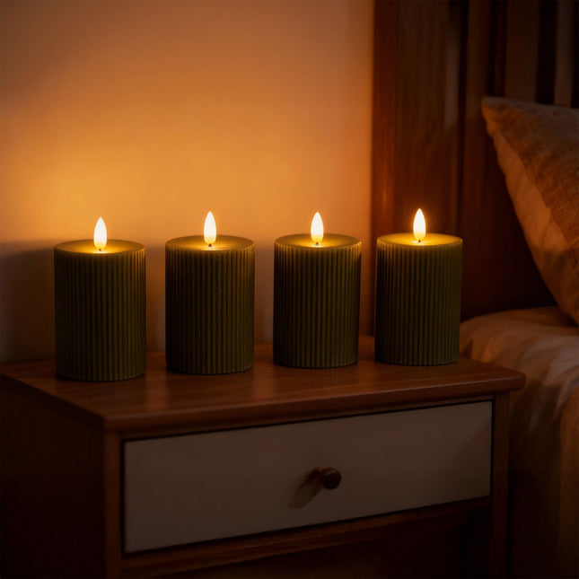 LED svíčky z pravého vosku bez plamene, blikající plamen, 4 ks