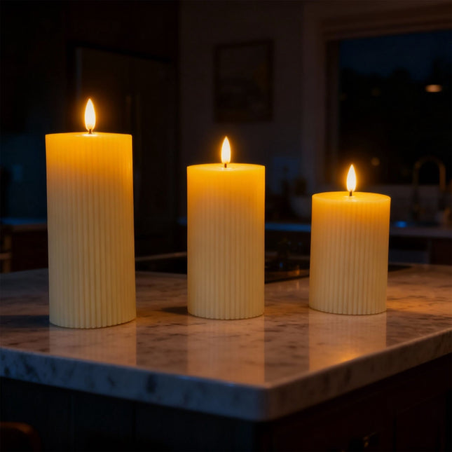 LED svíčky z pravého vosku bez plamene, sada 3 ks