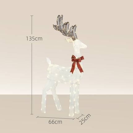 LED Reindeer with Red Bow, 137 Lights, Weatherproof, 66x25x135 cm